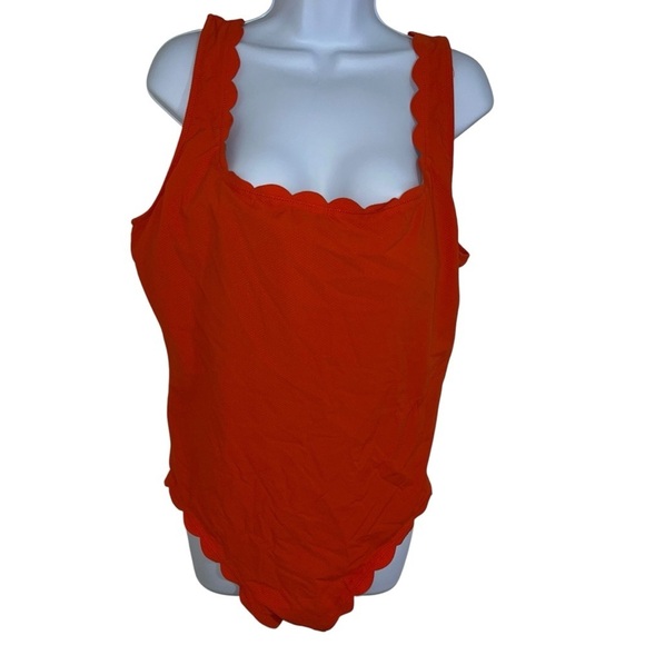 J. Crew Other - j. Crew red orange rush tank swimsuit bathing suit one piece 16 scalloped detail